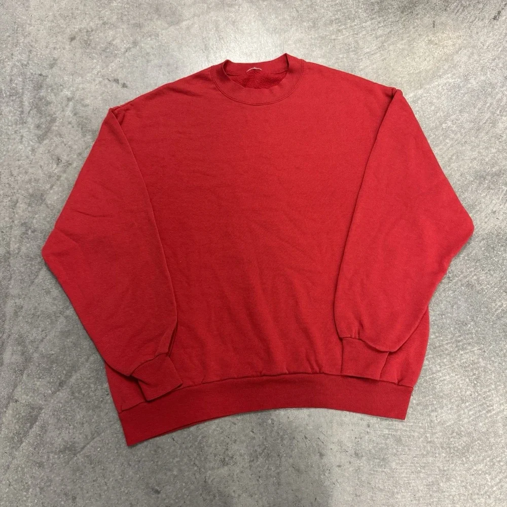 Vintage Style Red Crewneck Sweatshirt Blank Fleece Pullover Large Made in USA L